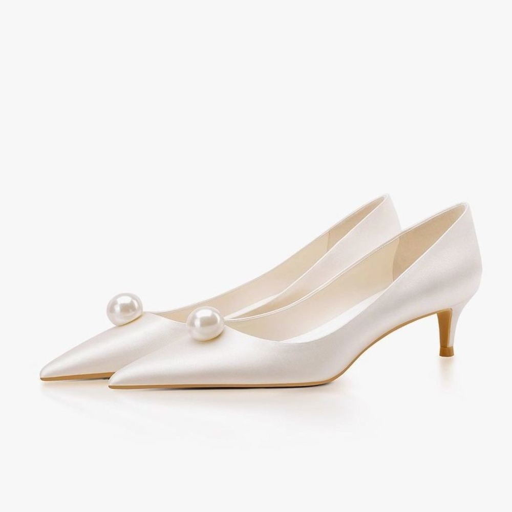 Slip Dress Satin - Nieuwe witte satijnen bruidsschoenen met parels,