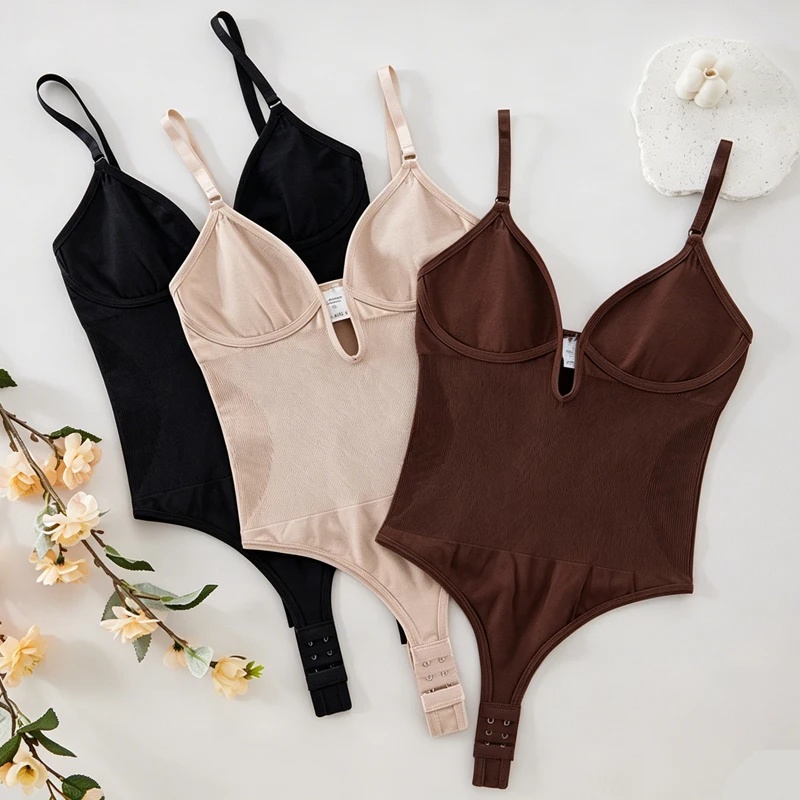 Seamless Underwear Women - Dames rugloze bodysuit shapewear, diepe V-hals,